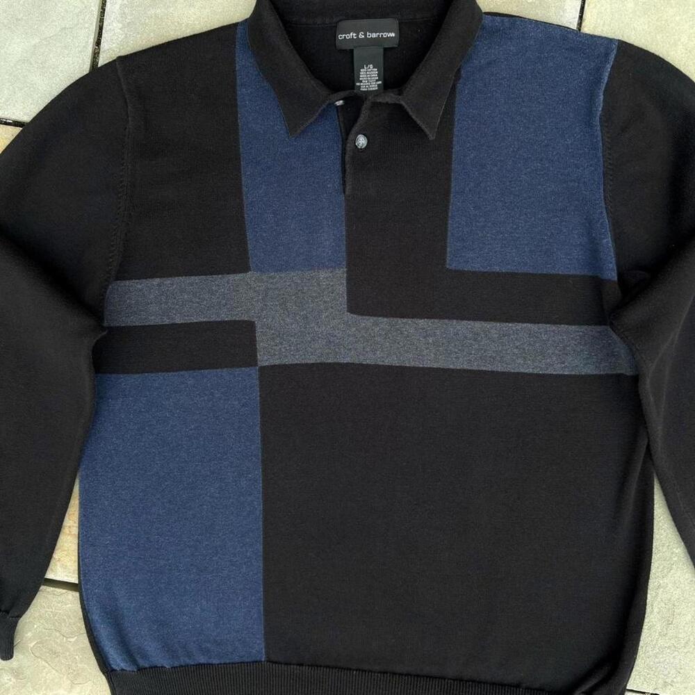 Y2k Rectangle Square Pattern Polo Sweater - image 2